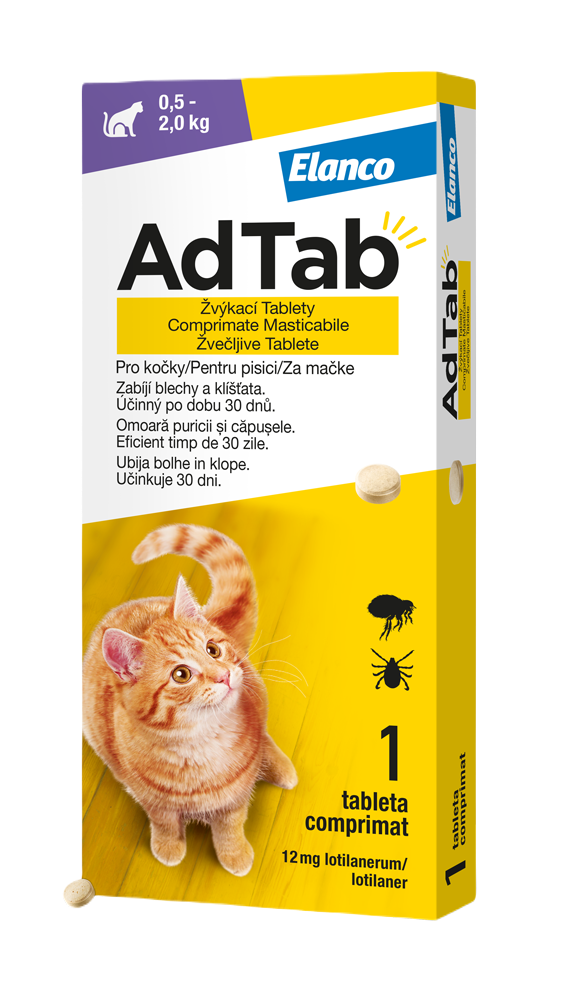 ADTAB 12 mg Žvýkací tablety pro kočky >0,5 – 2,0kg 1 ks