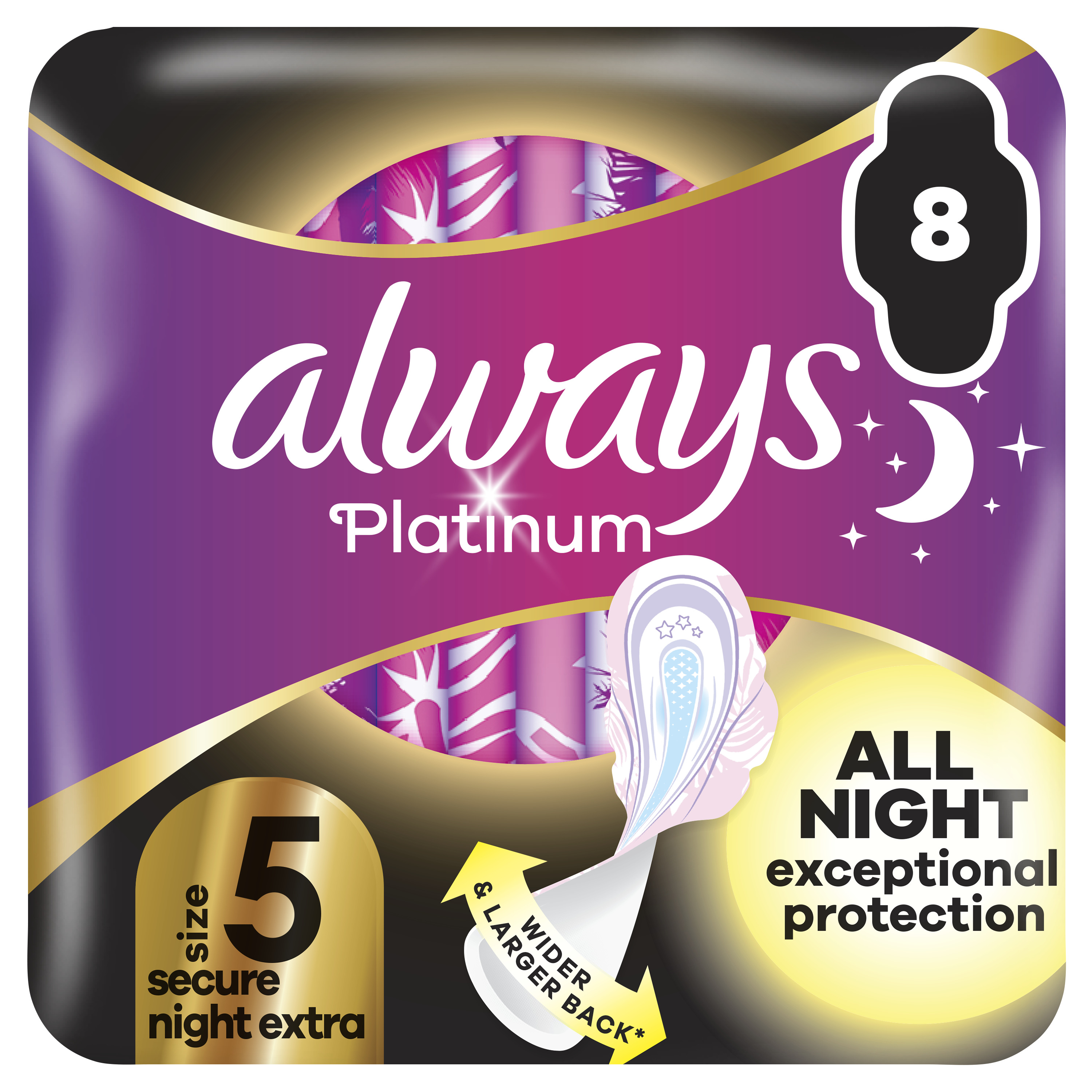 ALWAYS Platinum secure Night extra hygienické vložky s křidélky 8 ks