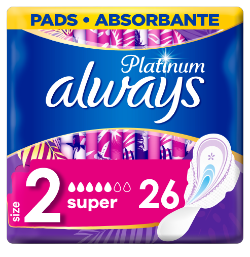 ALWAYS Platinum Super (Velikost 2) Hygienické Vložky S Křidélky 26ks 1 x 26 ks