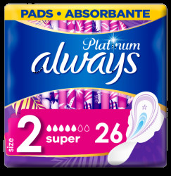 ALWAYS Platinum Super (Velikost 2) Hygienické Vložky S Křidélky 26ks 1 x 26 ks