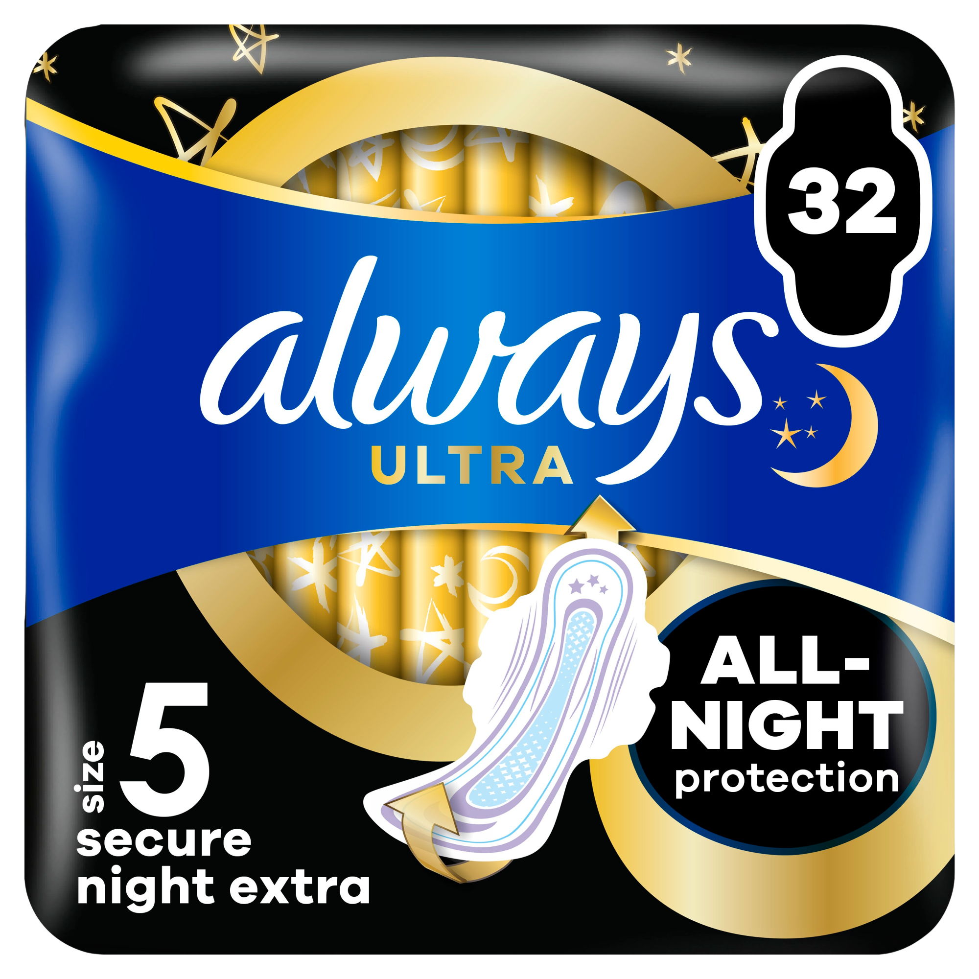 ALWAYS Ultra Secure Night Extra hygienické vložky (vel. 5) s křidélky 32 ks