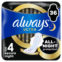 ALWAYS Ultra Secure Night hygienické vložky (vel. 4) s křidélky 36 ks