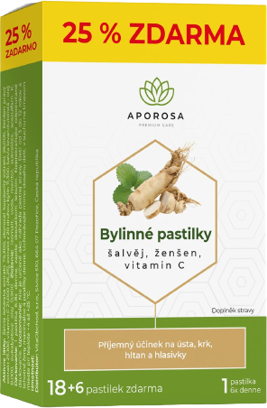 APOROSA Bylinné pastilky šalvěj, ženšen, vitamin C 24 pastilek