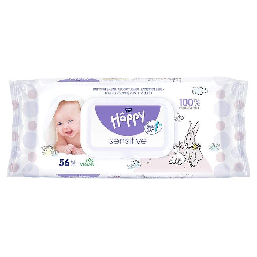 BELLA HAPPY Baby sensitive dětské vlhčené ubrousky 56 kusů