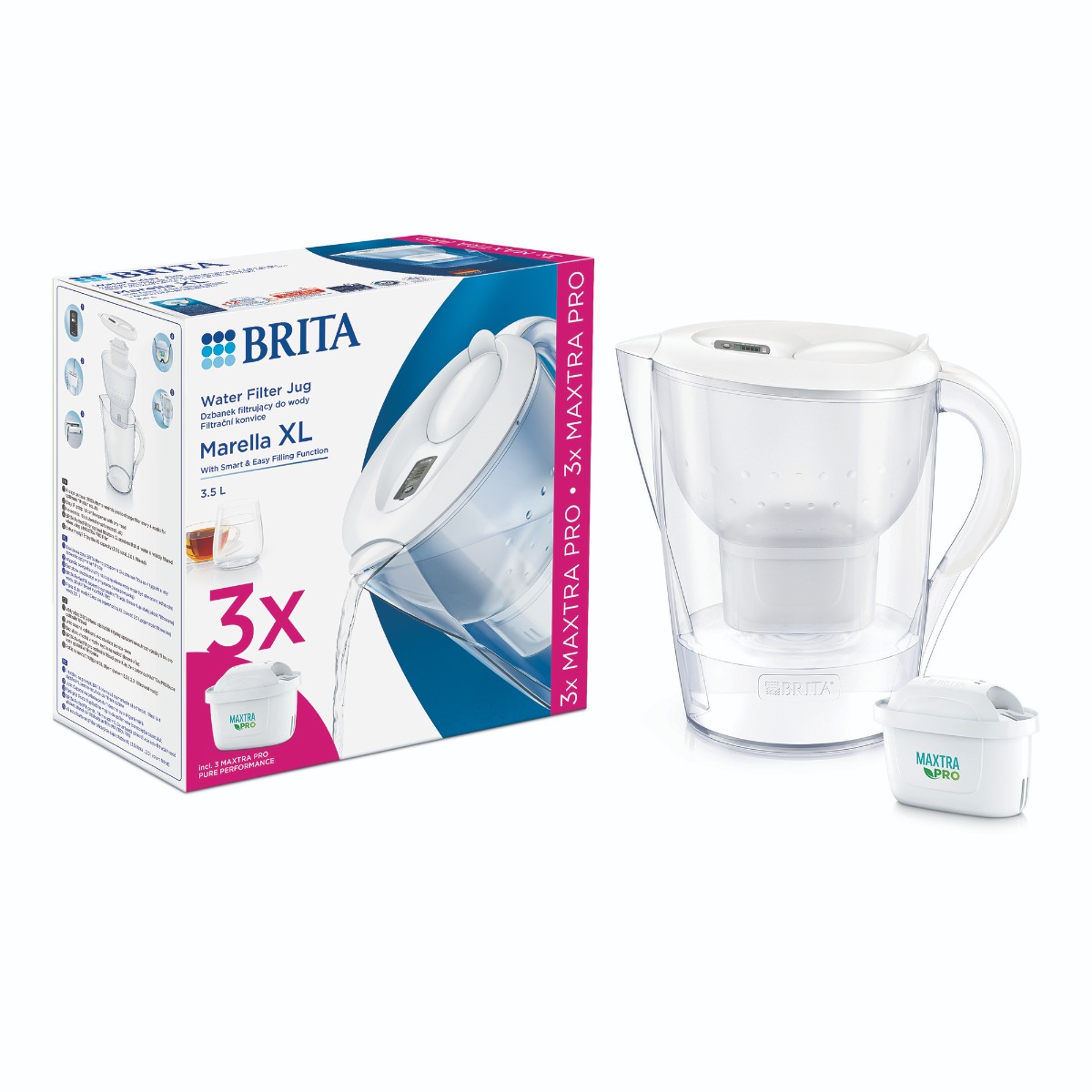 BRITA Marella XL 3,5 l filtrační konvice bílá + 3x filtr