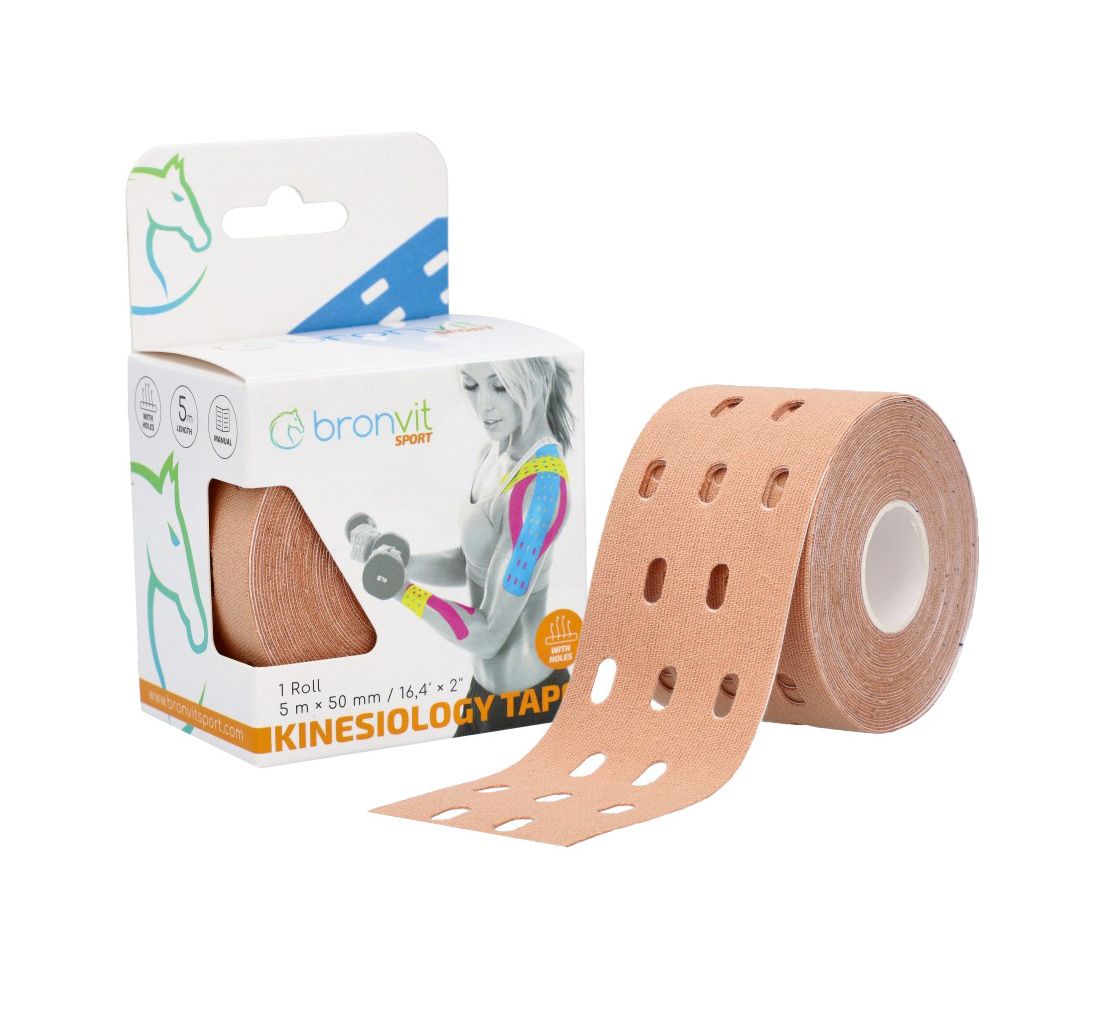 BronVit Sport Kinesio Tape děrovaný 5 cm x 5 m tejpovací páska béžová