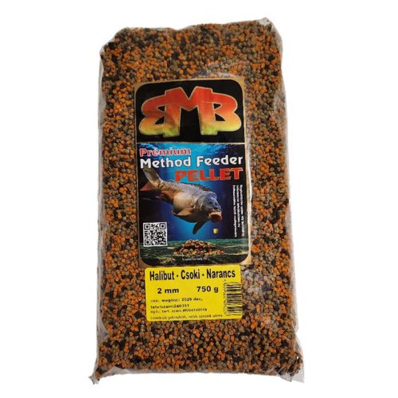 Buki MIX Premium Method Feeder pelety 2mm / 750g Halibut-čokoláda- pomeranč