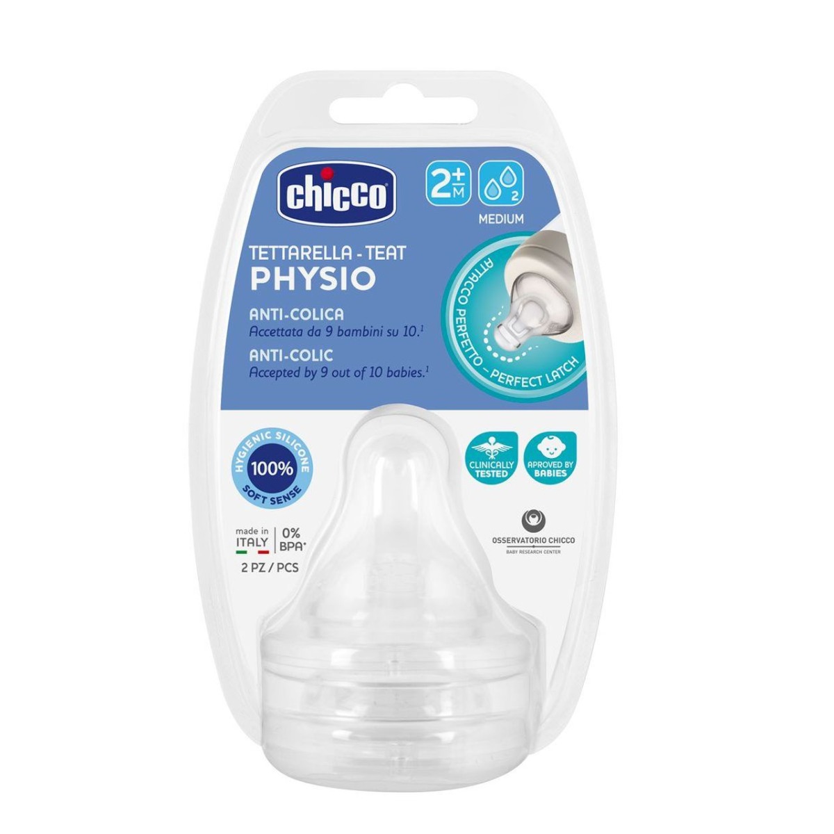 Chicco Perfect 5 Dudlík na láhev Perfect 5/Well-Being střední průtok 2m+ 2 ks