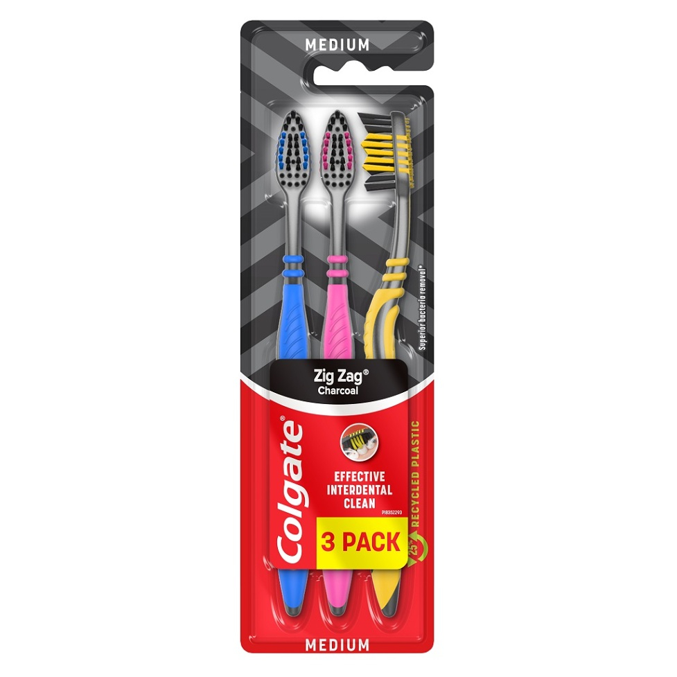 COLGATE Zubní kartáček  ZIG ZAG Charcoal Medium 3 ks