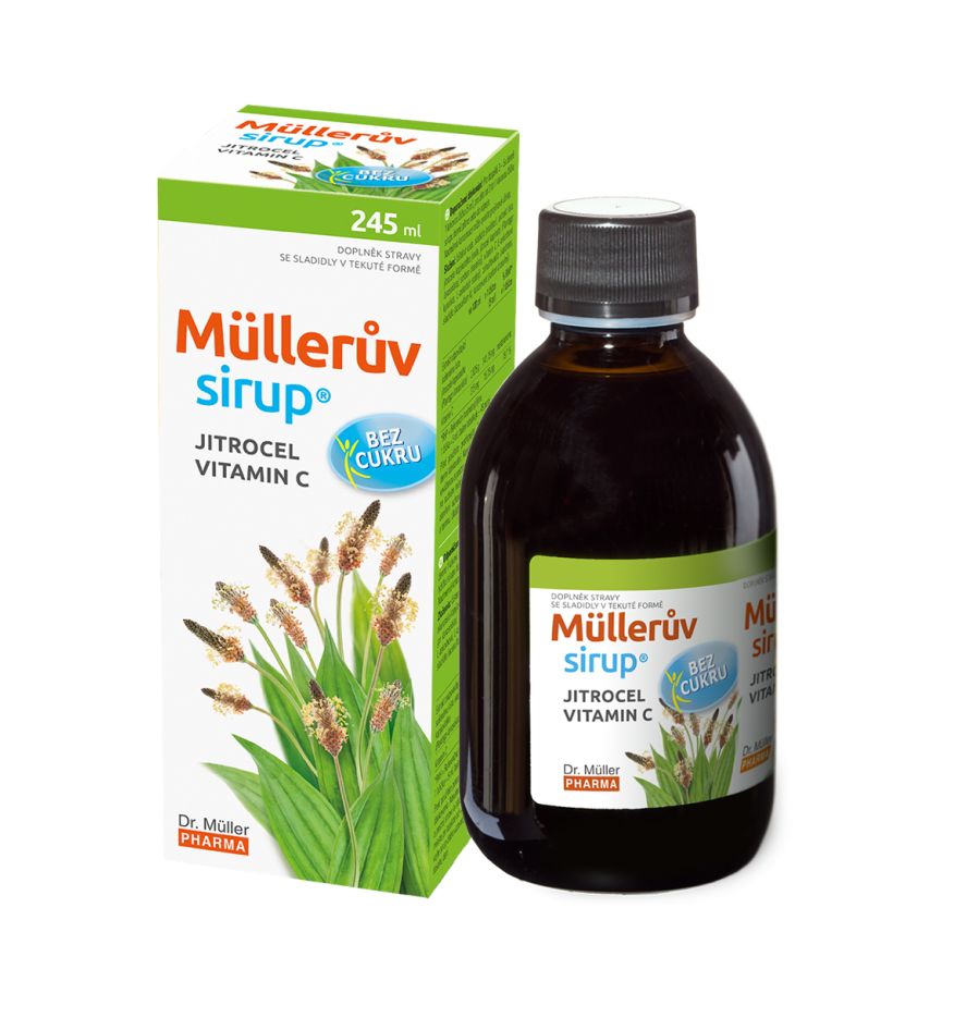 Dr. Müller Müllerův sirup s jitrocelem a vitaminem C bez cukru 245 ml