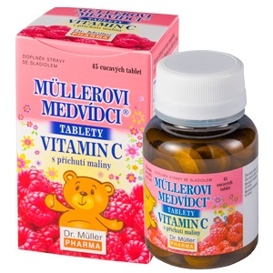 DR.MULLER Müllerovi medvídci s vitamín C a příchutí maliny, cucavé tablety 45 ks