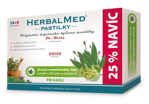 DR.WEISS HerbalMed Jitrocel-mateřídouška-lípa 30 pastilek