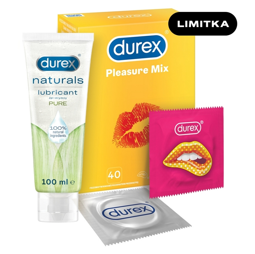 DUREX Pleasure mix 40 kusů + Naturals pure lubrikační gel 100 ZDARMA