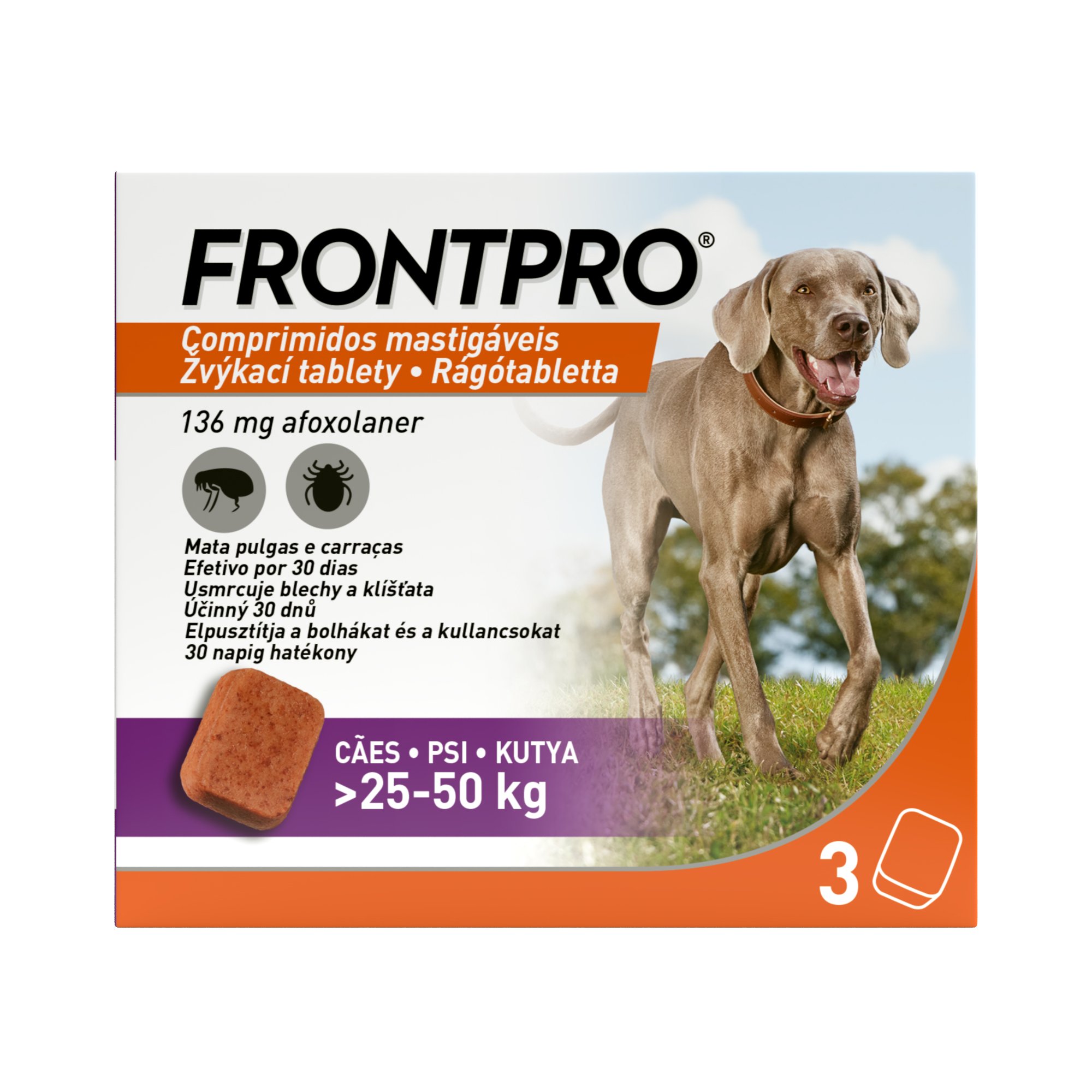 FRONTPRO Antiparazitární žvýkací tablety pro psy (25-50 kg) 3 tablety