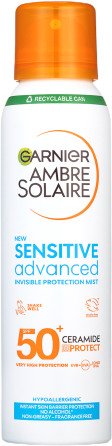 GARNIER Ambre Solaire Sensitive Advanced ochranná mlha, velmi vysoká ochrana, světlá citlivá pokožka, SPF 50+, 150 ml