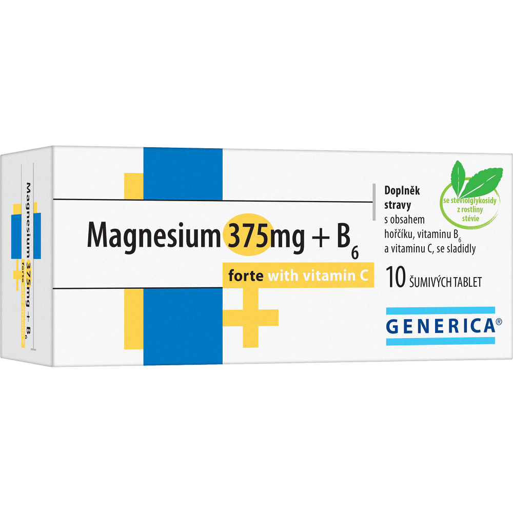 GENERICA Magnesium citrát 375 mg + B6 forte + vitamin C 10 šumivých tablet