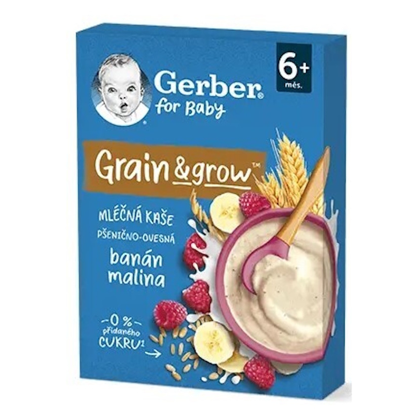 GERBER Mléčná kaše pšenično-ovesná malina banán 200 g 6m+