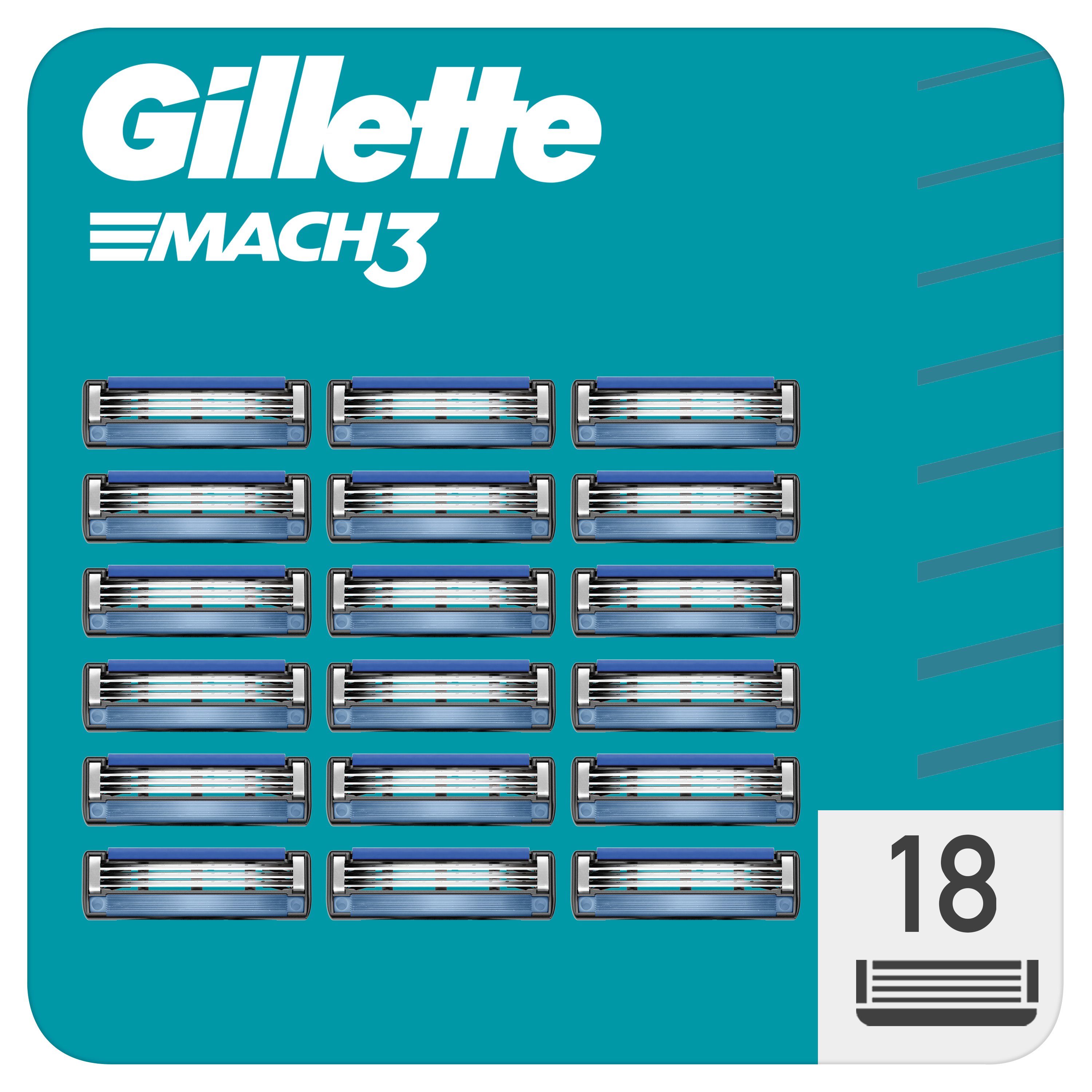 GILLETTE Gillette Mach3 Náhradní Holicí Hlavice Pro Muže, 18 Náhradních Holicích Hlavic 18 ks