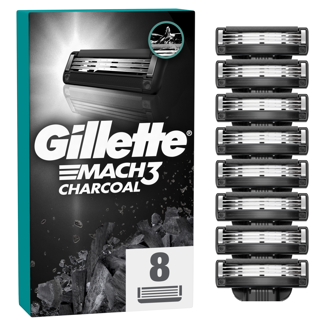 GILLETTE Mach3 Charcoal Náhradní hlavice do holicího strojku pro muže 8 ks