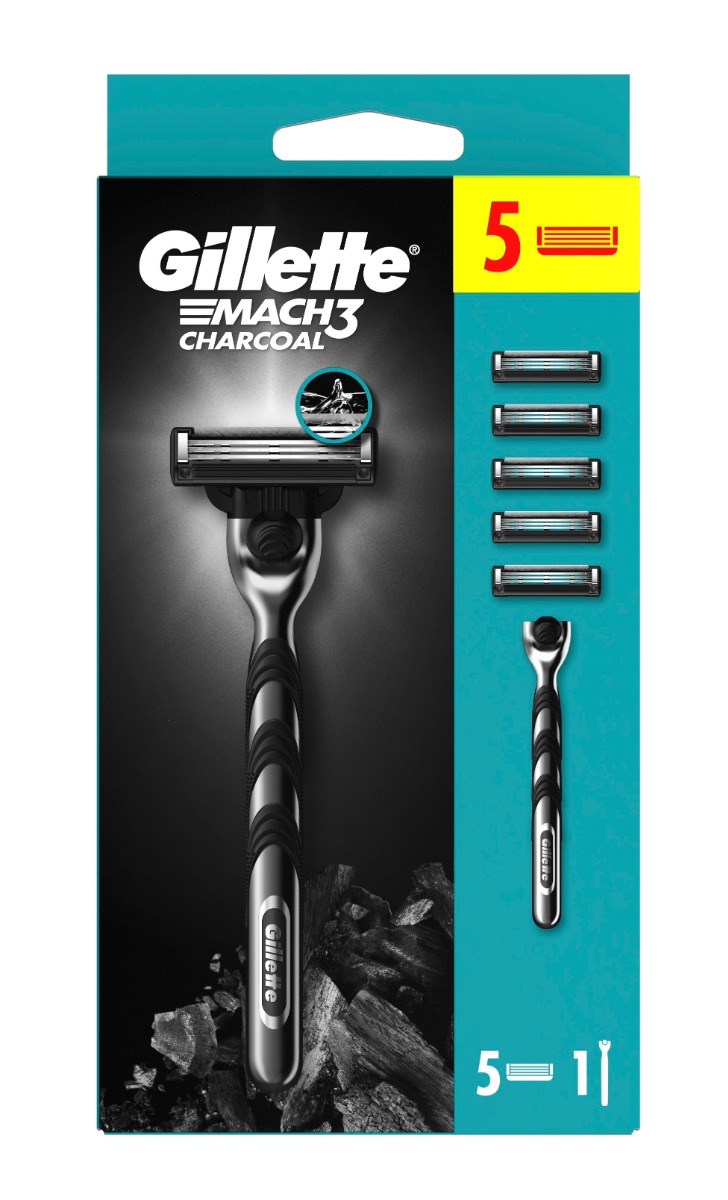 Gillette Mach3 Charcoal pánský holicí strojek + 5 hlavic