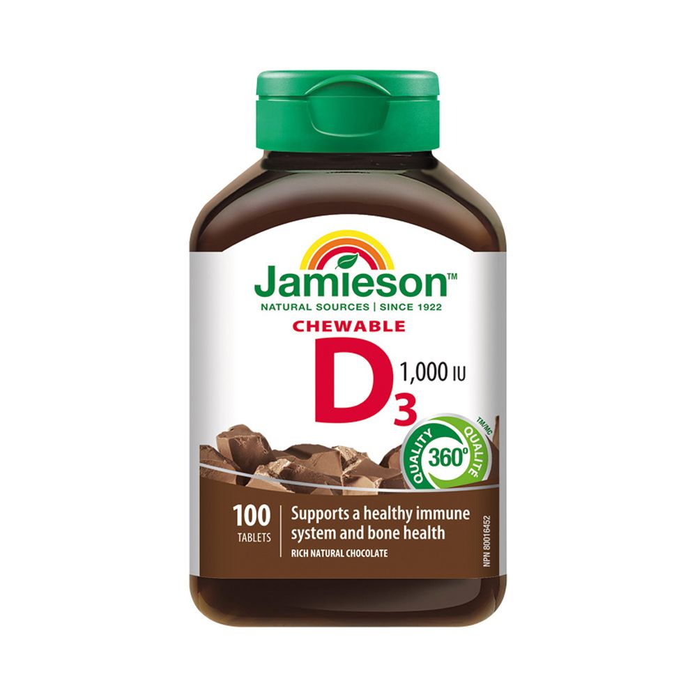 Jamieson Vitamín D3 1000 IU příchuť čokoláda 100 cucacích tablet