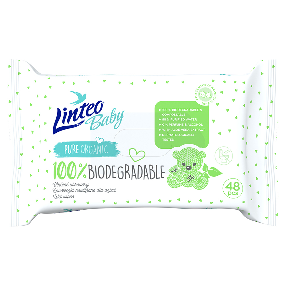 LINTEO Baby Vlhčené ubrousky Biodegradable 48 ks