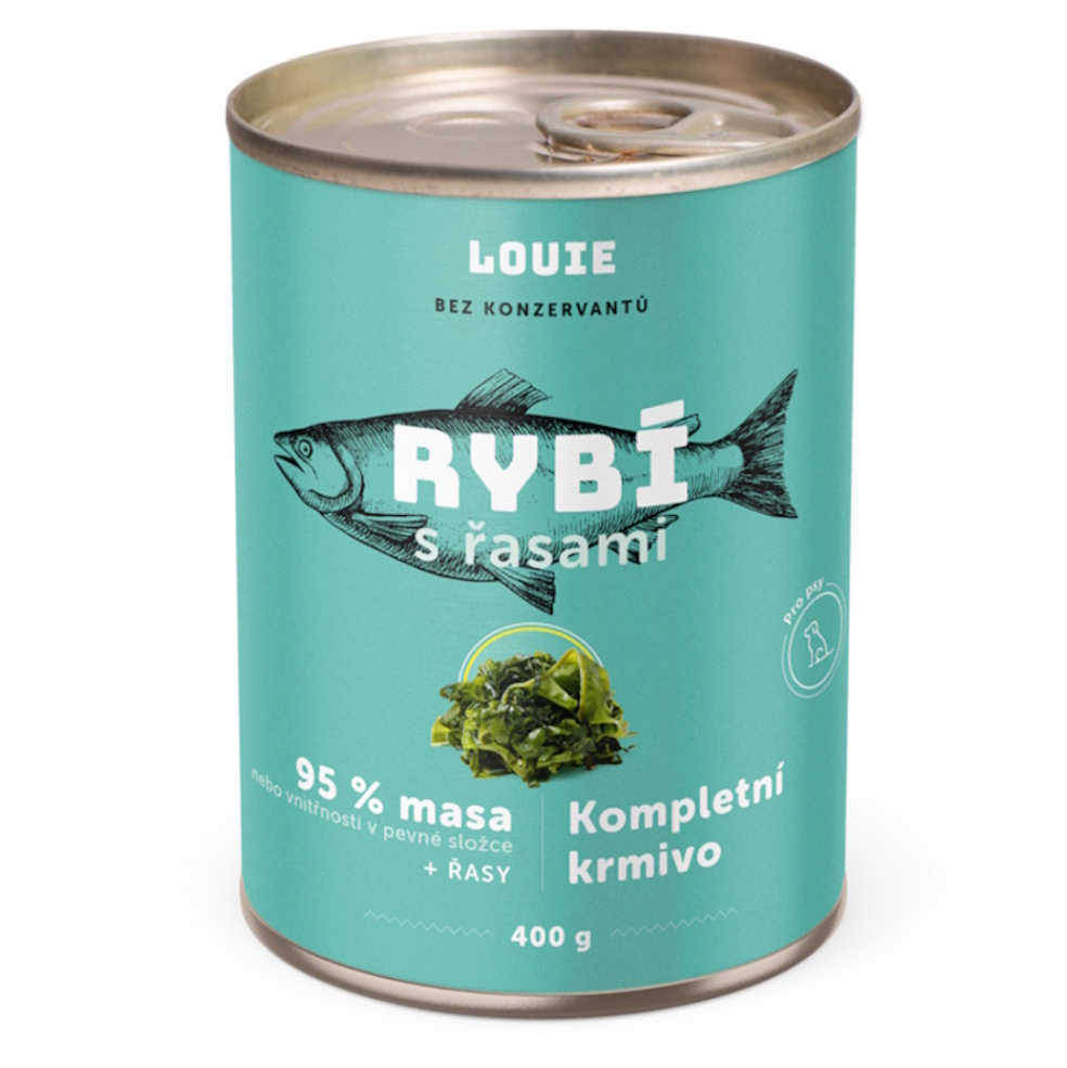 LOUIE Konzerva pro psy rybí s řasami 400 g