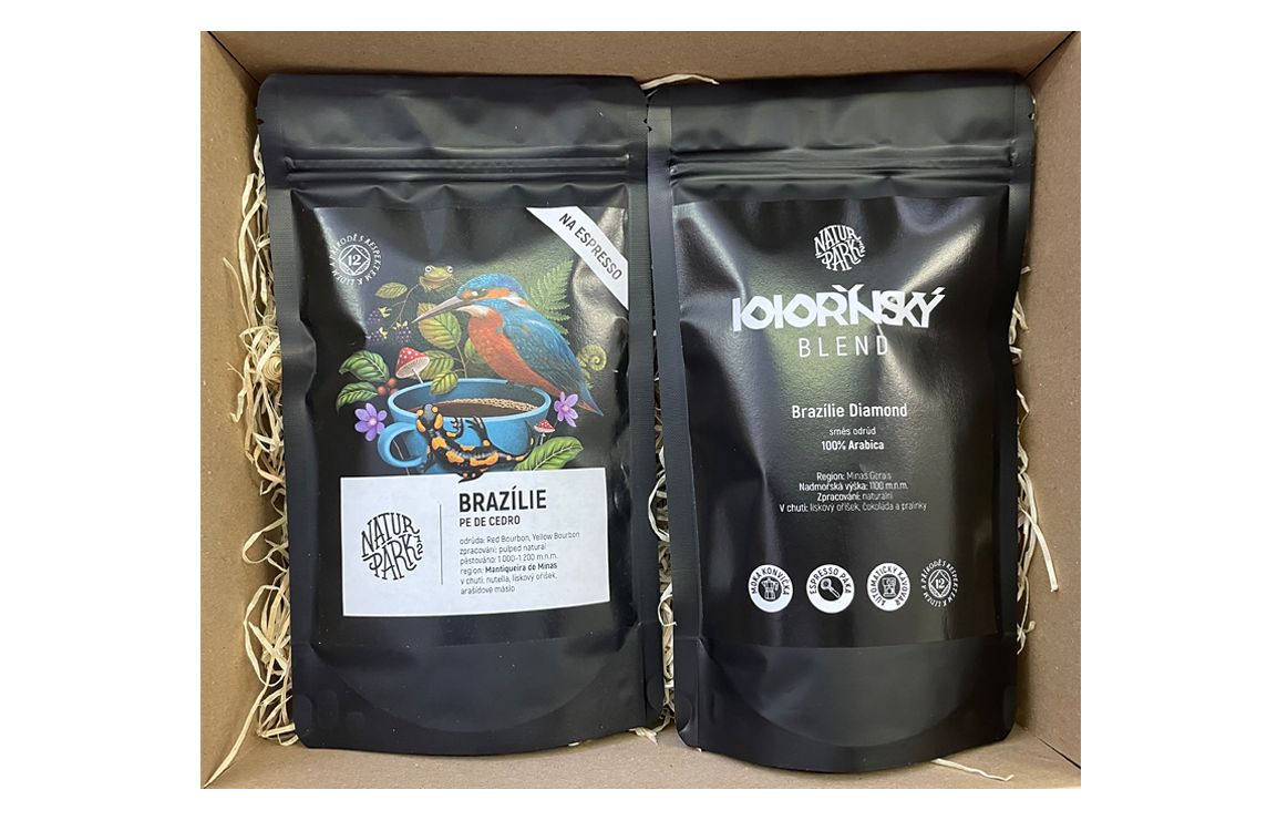 Naturpark 12 Degustační balení Brazílie/Kokořínský Blend 100% Arabica zrnková káva 2x150 g