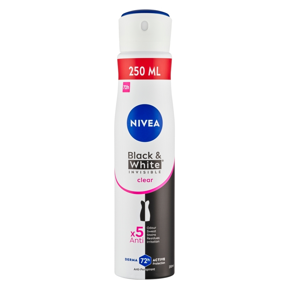 NIVEA Sprej Antiperspirant Black & White Invisible Clear 250 ml