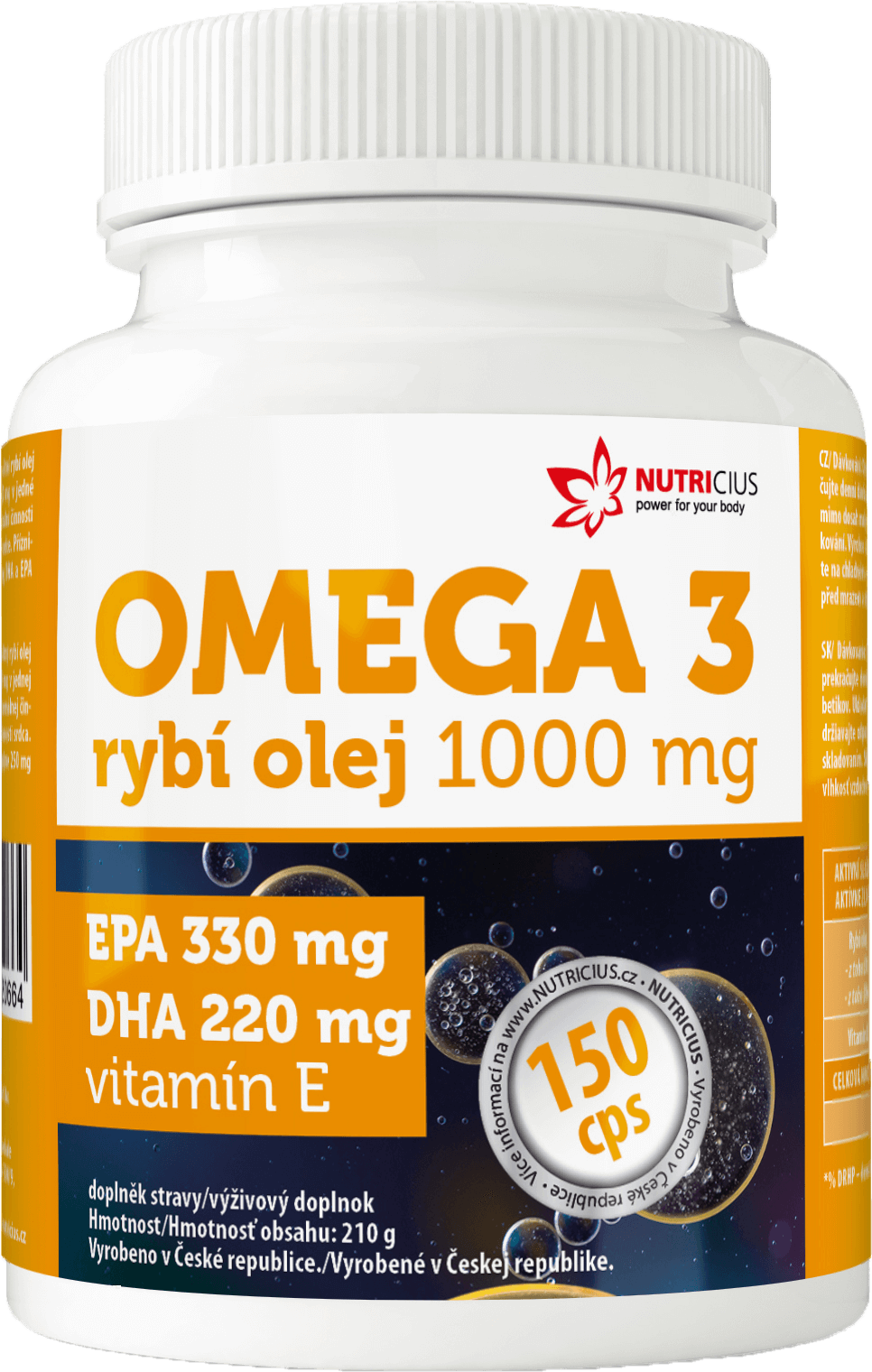 NUTRICIUS Omega 3 Rybí olej 1000 mg EPA 330 mg/DHA 220 mg 150 kapslí