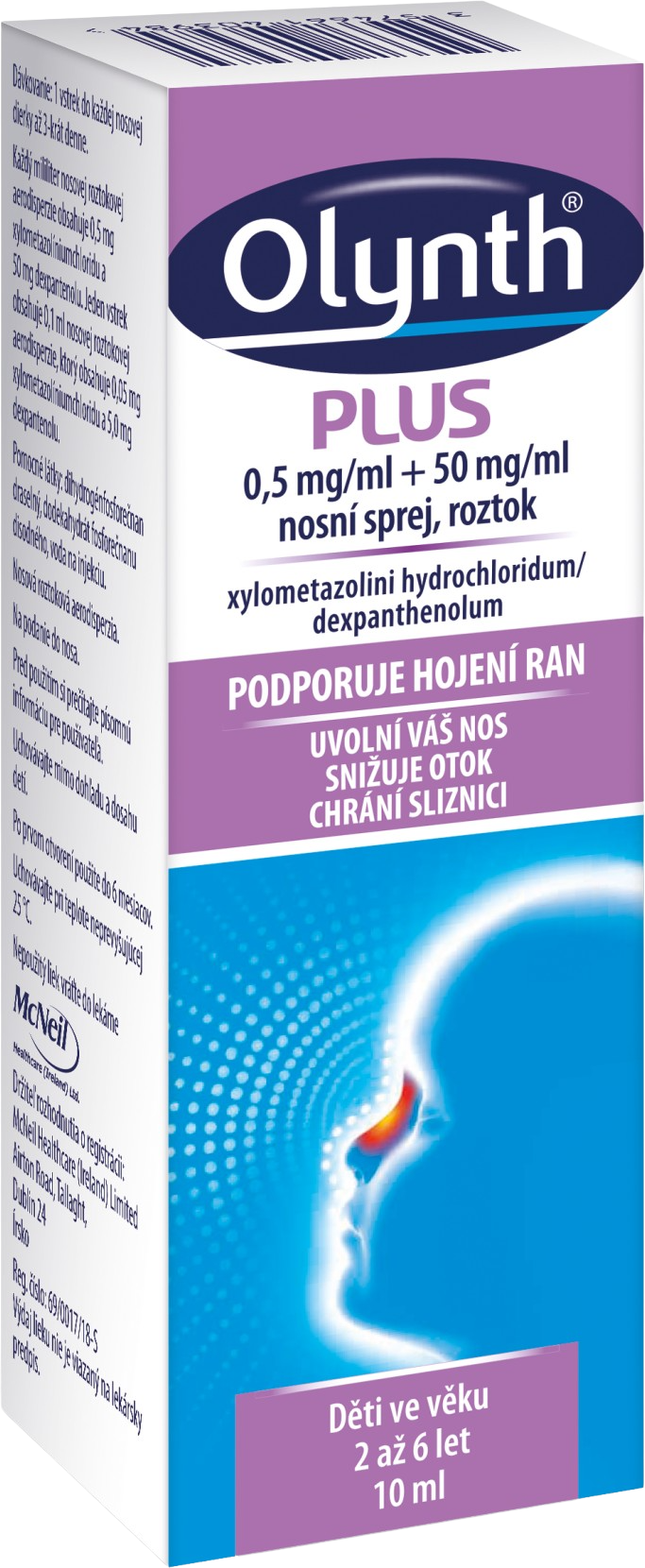 OLYNTH Plus 0,5 mg/ml + 50 mg/ml nosní sprej, roztok pro léčbu rýmy u dětí od 2 let, 10 ml