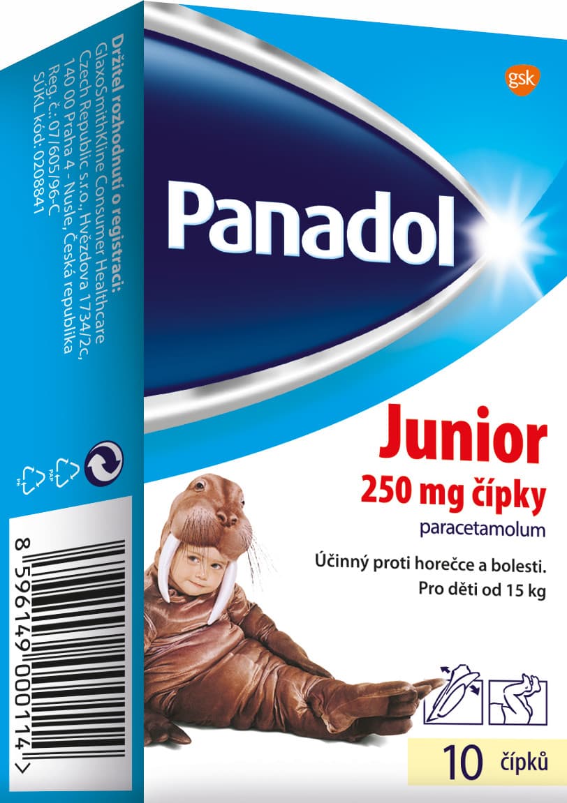 PANADOL Junior 250mg, čípky ke snížení horečky u dětí 10 ks