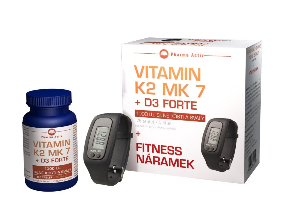 Pharma Activ Vitamín K2 MK 7 + D3 Forte 125 tablet + dárek Fitness náramek