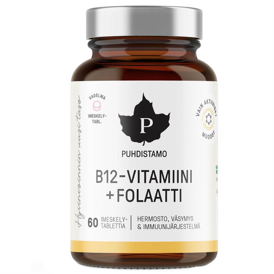 PUHDISTAMO Vitamin B12 Folate, Malina 60 pastilek