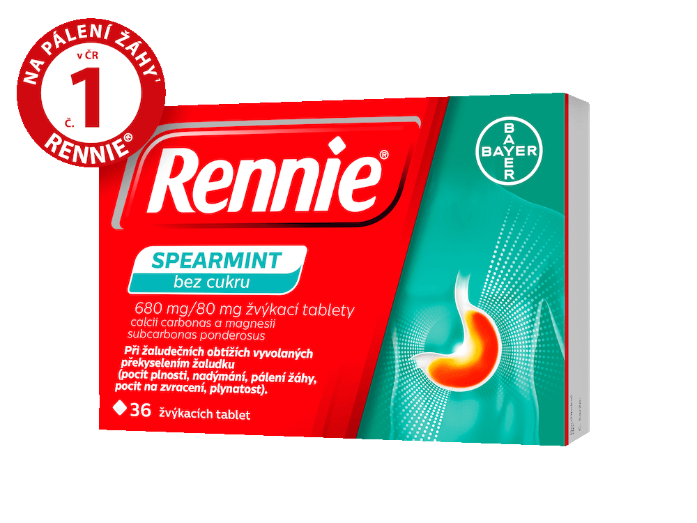 RENNIE Spearmint (bez cukru), žvýkací tablety, 36 ks