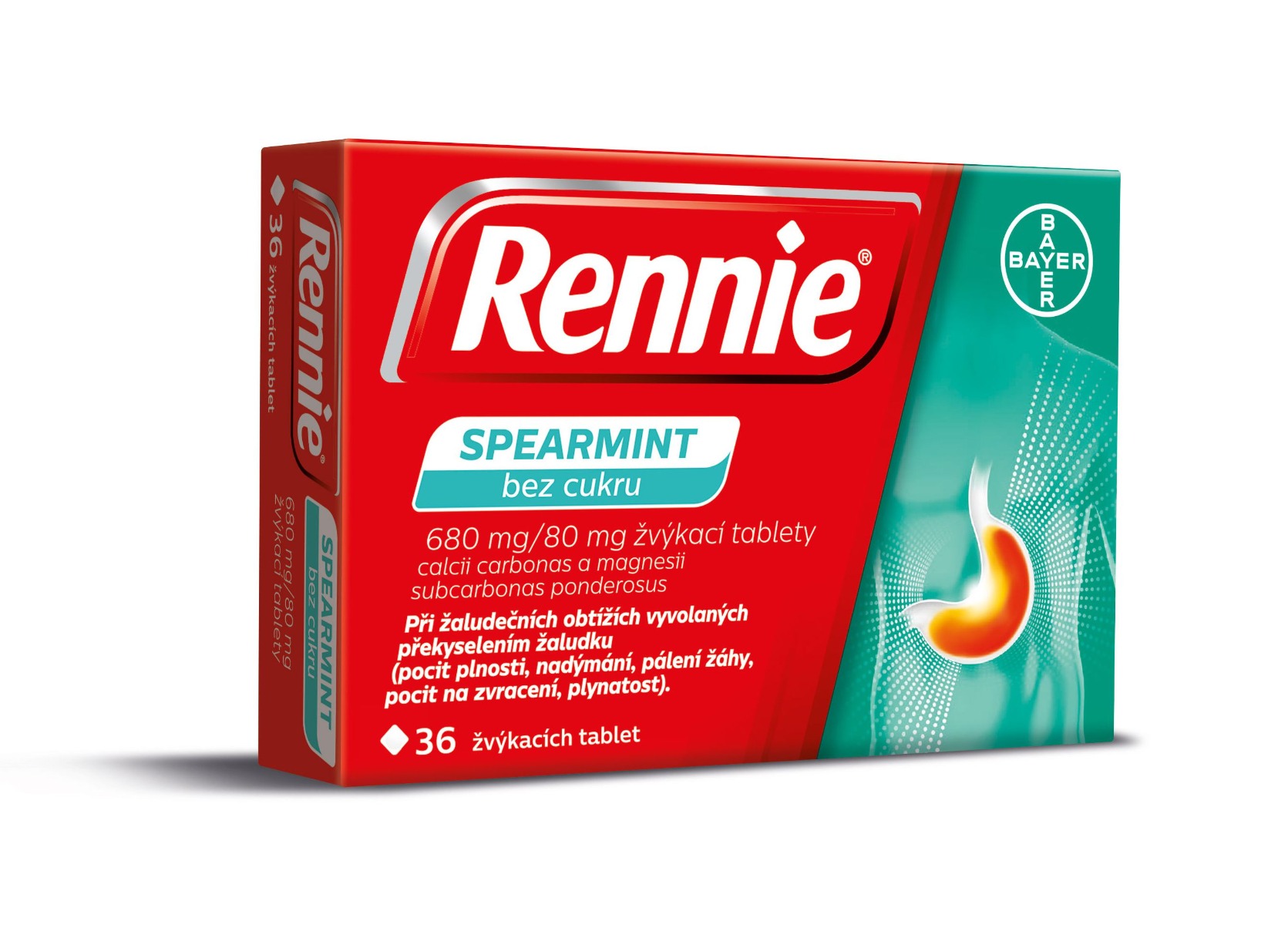 Rennie Spearmint bez cukru 36 žvýkacích tablet