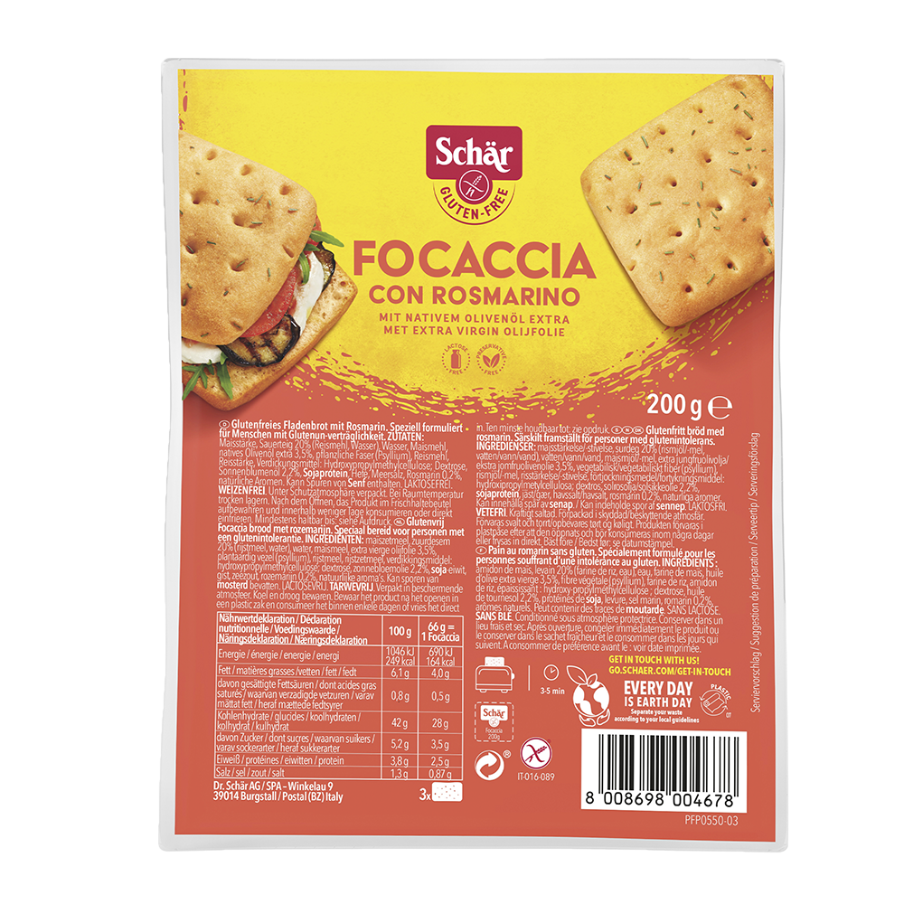 SCHÄR Focaccia con rosmarino pečivo bez lepku 200 g