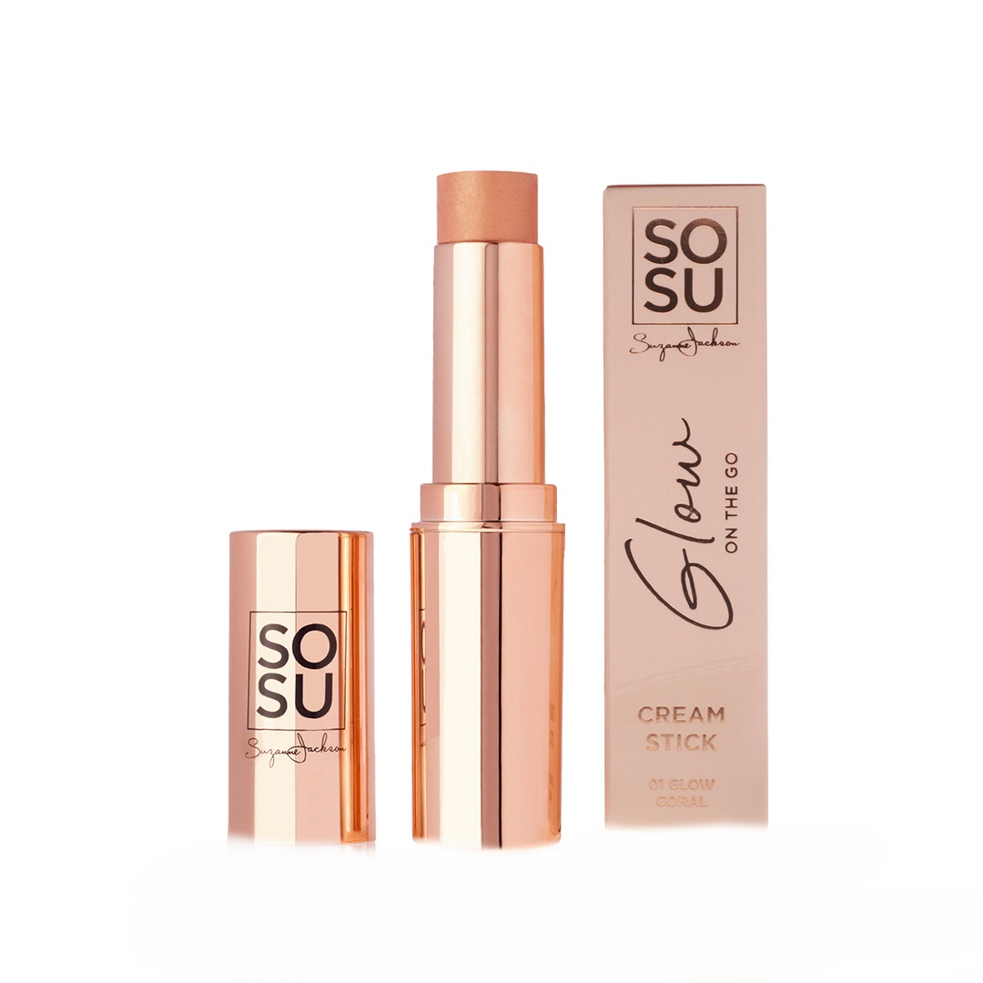 SOSU Cosmetics Glow On The Go tvářenka v tyčince se třpytkami Coral 7 g