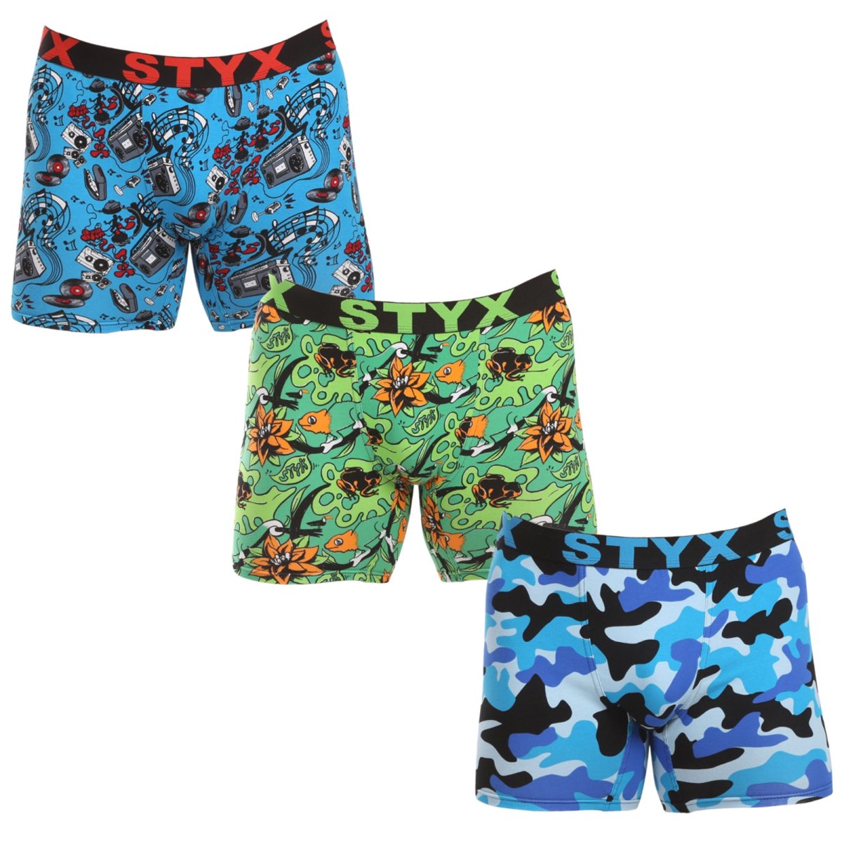 Styx 3PACK pánské boxerky long art sportovní guma vícebarevné (3UN15780) XL