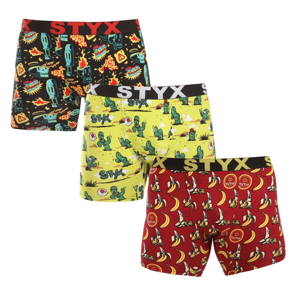 Styx 3PACK pánské boxerky long art sportovní guma vícebarevné (3UN13198) XL