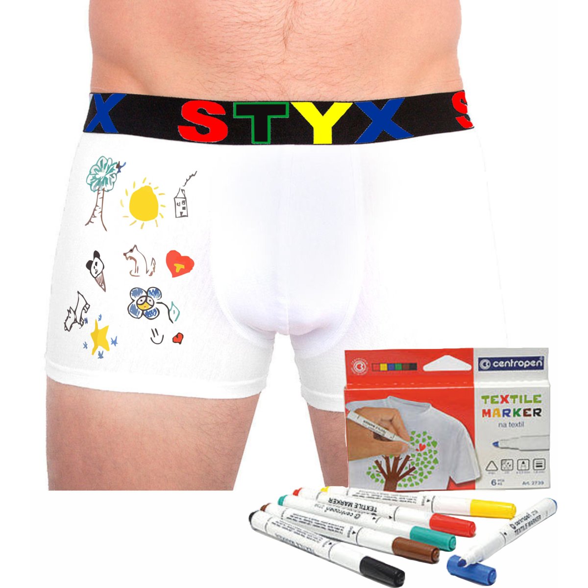 Styx Pánské boxerky sportovní guma bílé + fixy na textil (GF1061) XXL