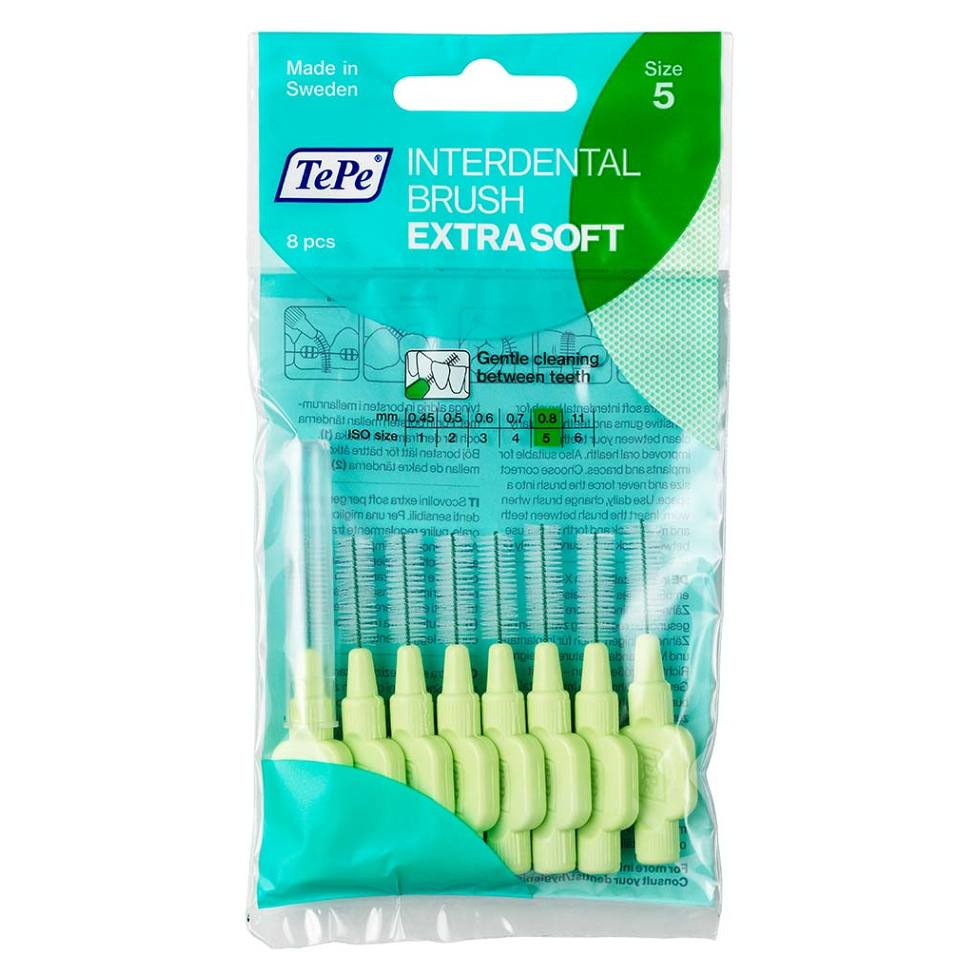 TEPE Mezizubní kartáčky Extra Soft zelené 0,8 mm v sáčku 8 ks