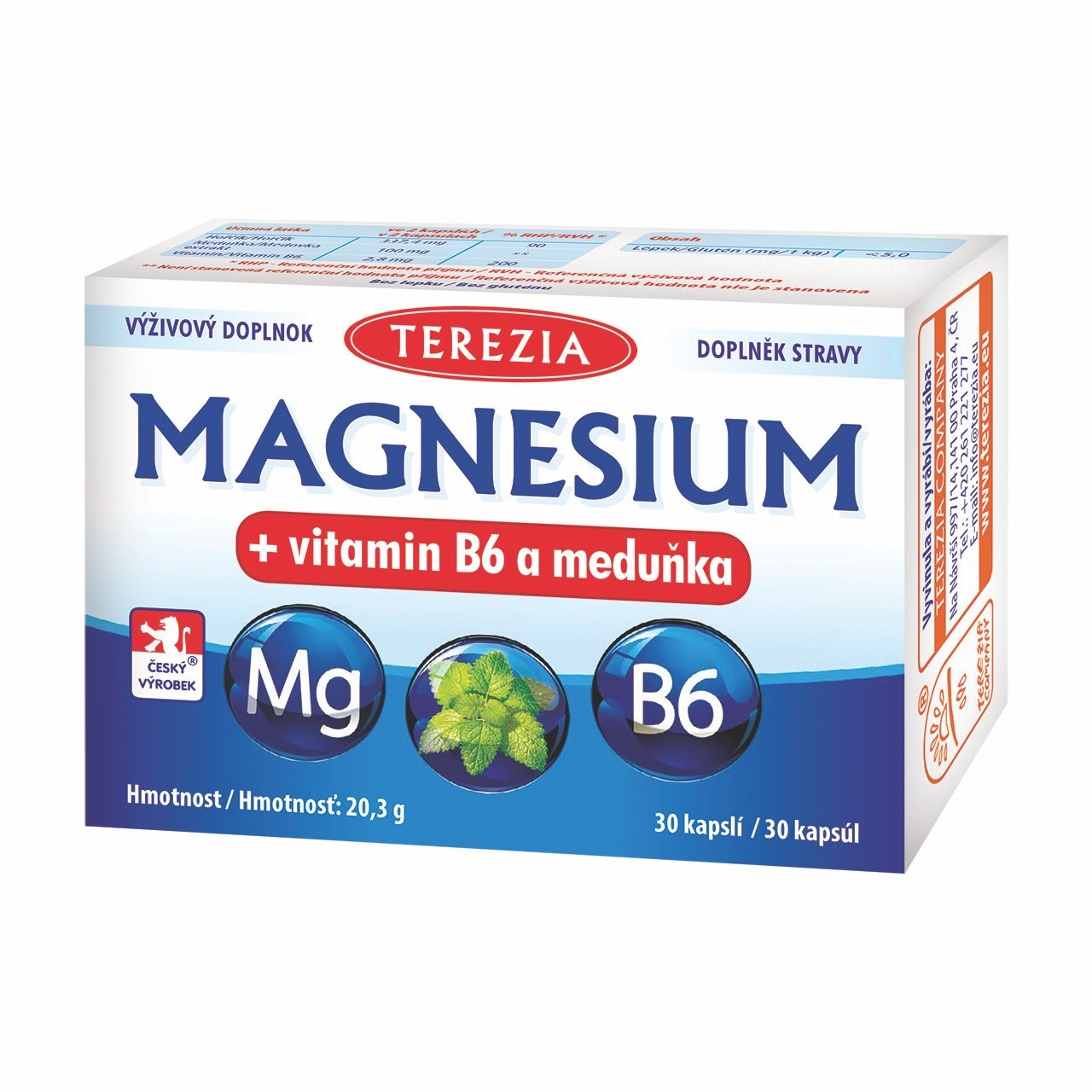 Terezia Magnesium + vitamin B6 a meduňka 30 kapslí