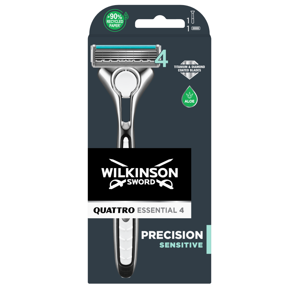 Wilkinson Quattro Essential Precision Sensitive 1-up holicí strojek + 1 náhradní hlavice