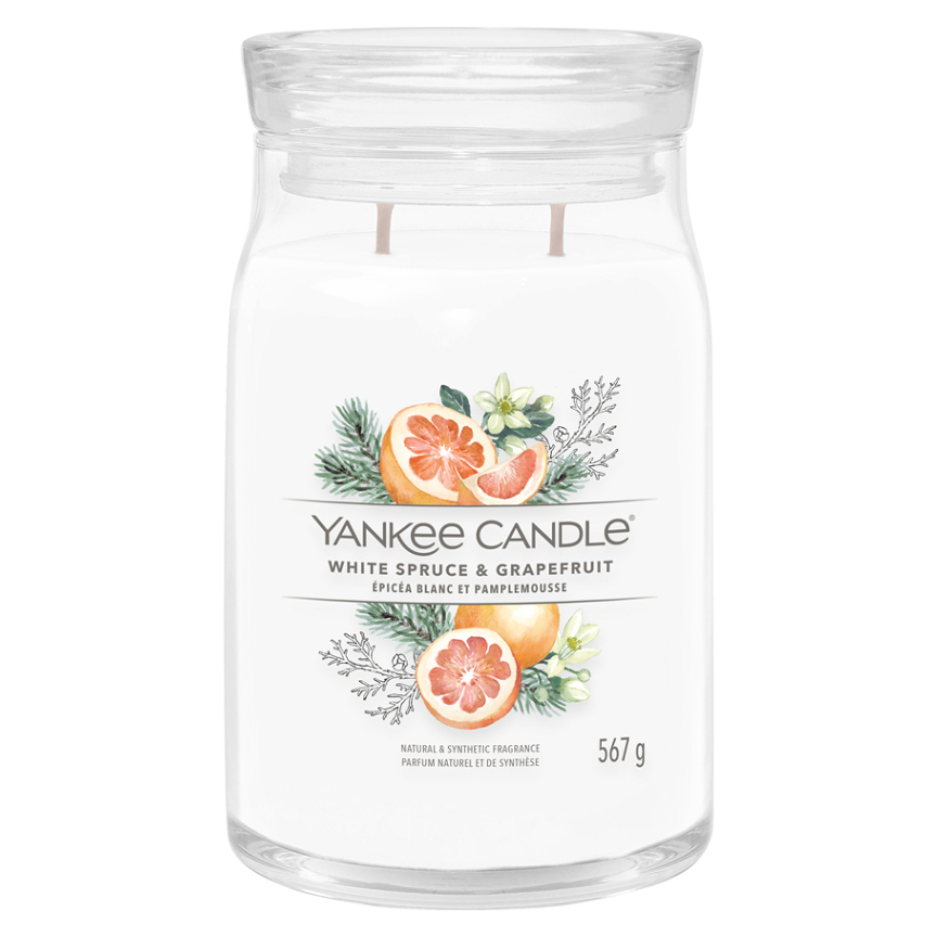 YANKEE CANDLE Signature Vonná svíčka velká 2 knoty White Spruce & Grapefruit 567 g